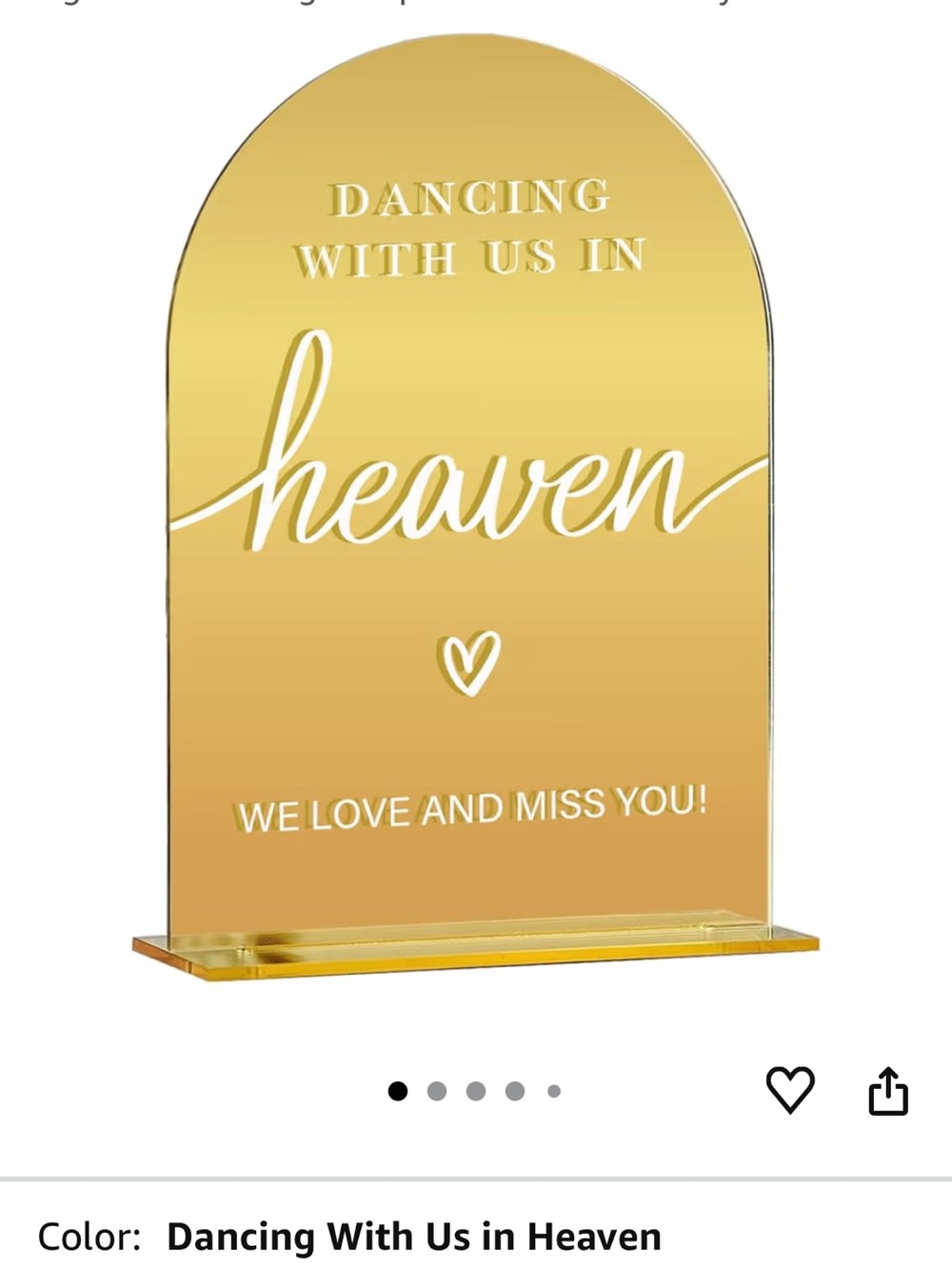 Gold Acrylic 'Dancing With Us in Heaven' Memorial Sign